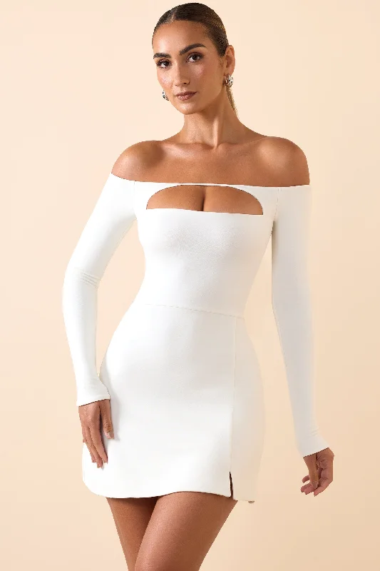 Daily Deals Modal Cut-Out Off-Shoulder A-Line Mini Dress in White