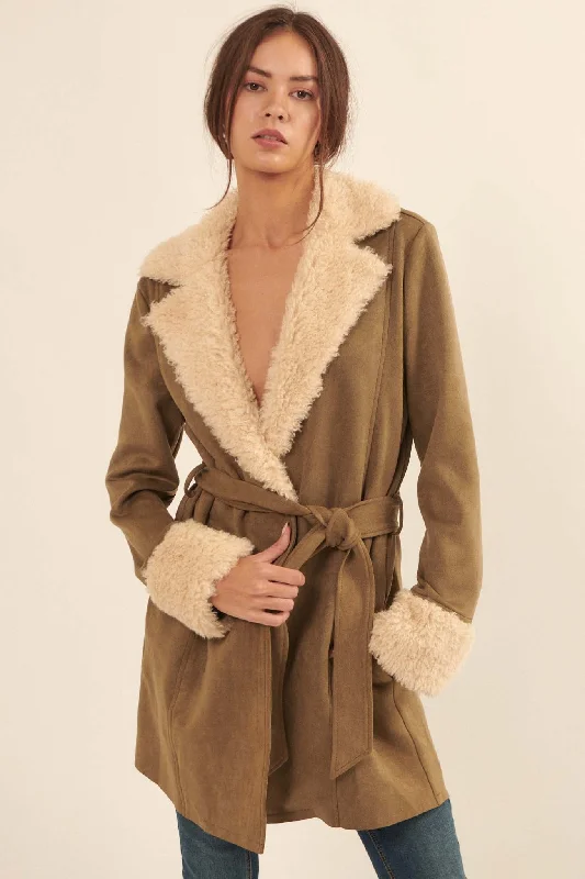 Factory Direct Sale Backstage Pass Belted Faux Shearling Jacket