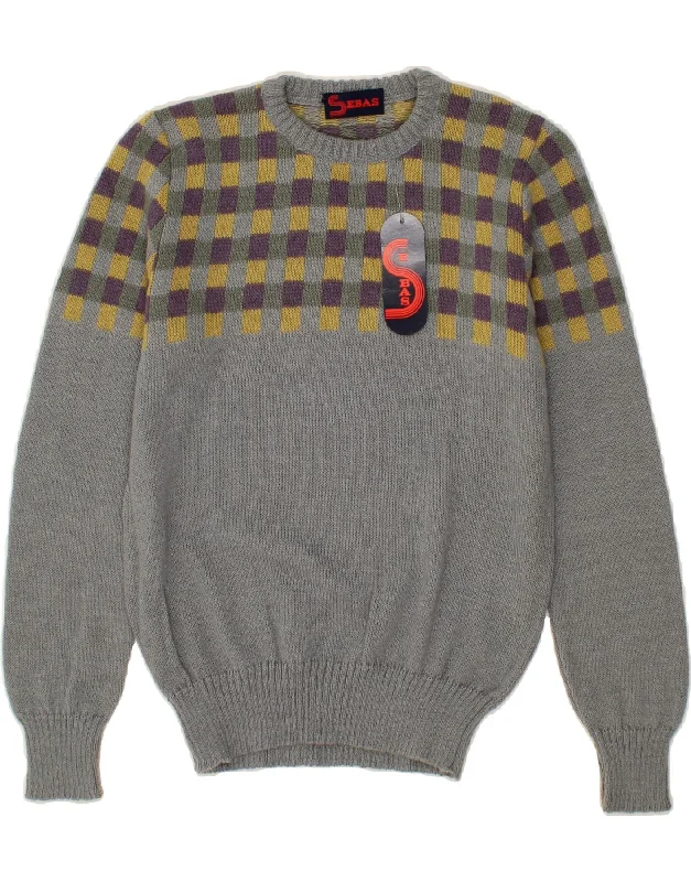 Friends and Family Sale VINTAGE Womens Crew Neck Jumper Sweater IT 46 Large Grey Gingham Acrylic