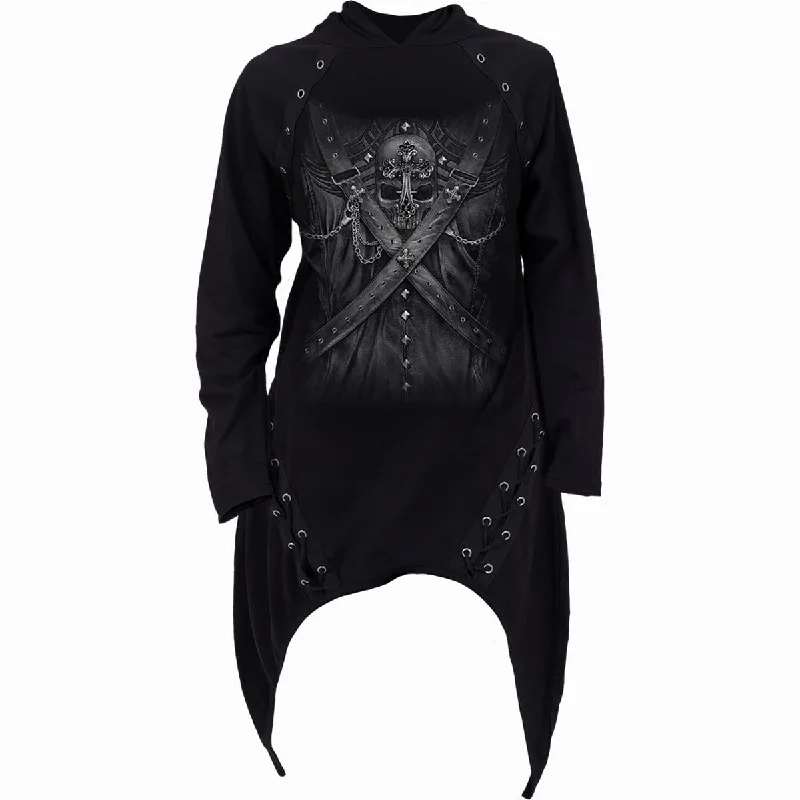 Stock Clearance STRAPPED - Lace-up Sherwood Hoody with Teardrop Hem