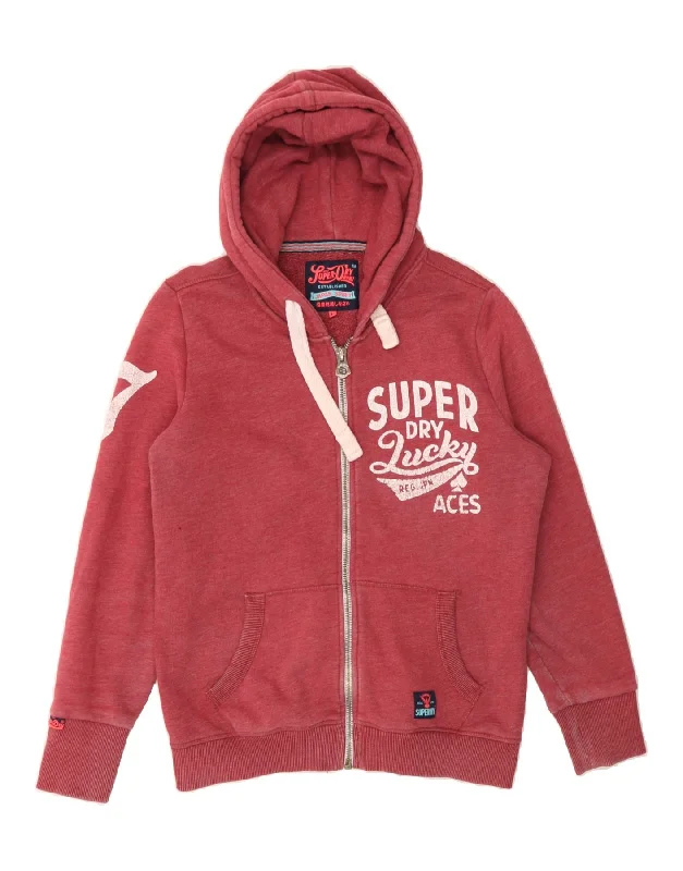 Instant Discount SUPERDRY Womens Graphic Zip Hoodie Sweater UK 16 Large Red Cotton