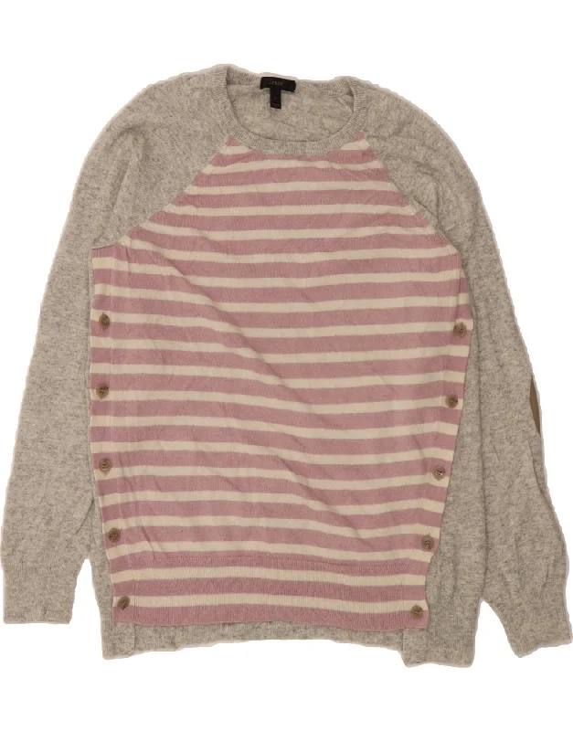 Overstock J. CREW Womens Boat Neck Jumper Sweater UK 14 Large Grey Striped Viscose