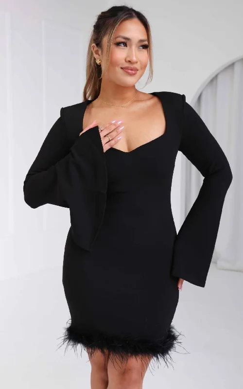 Value Deals Oscar Feather Trim Mini Dress - Black