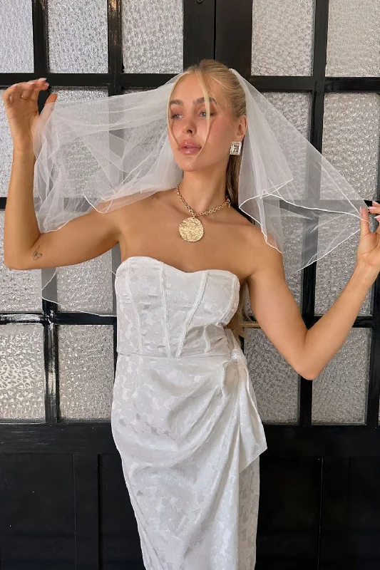 Special Promotion Brighton White Strapless Satin Wrap Dress