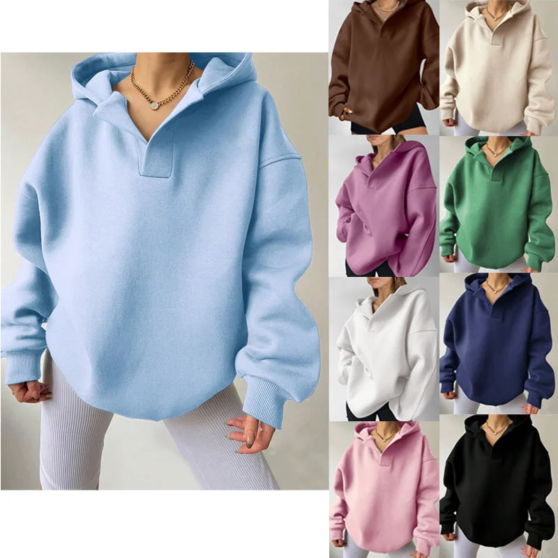 Grand Opening Sale Women's Solid Color Hoodies Long Sleeve Hooded Solid Color Loose Sweater women pullover  overall sweatshirt