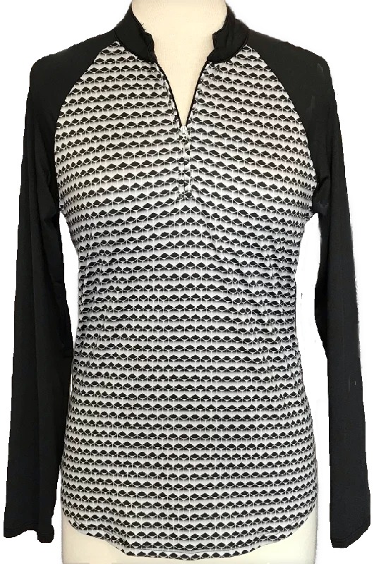 Steals and Deals Emerald 18 1/4 Zip Black and White Geometric Print Pullover Size M