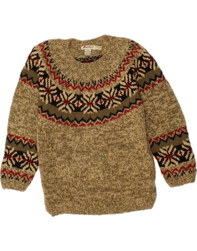 Today’s Special EDDIE BAUER Womens Crew Neck Jumper Sweater UK 10 Small  Beige Fair Isle
