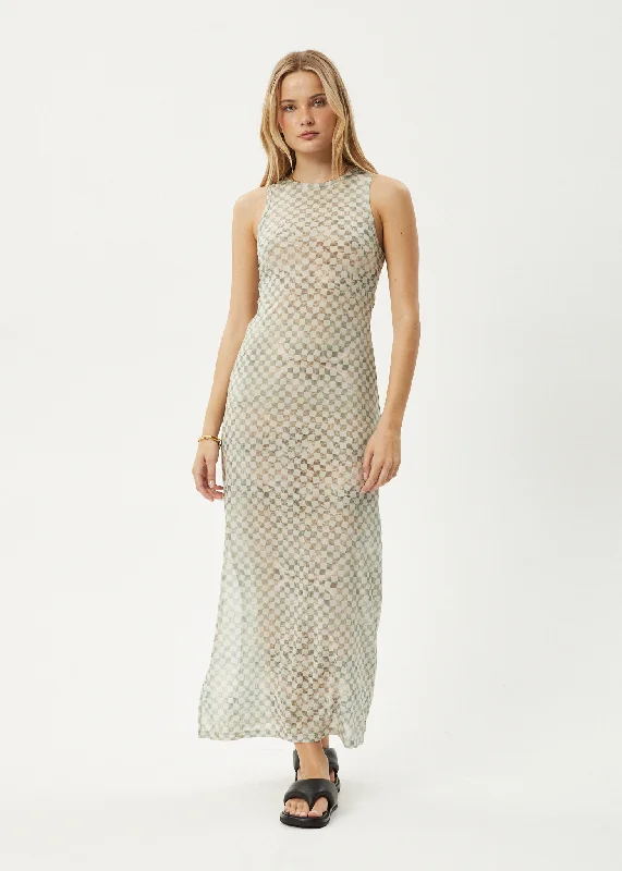 Factory Direct Sale AFENDS Womens Glasshouse - Sheer Maxi Dress - Sand Checker