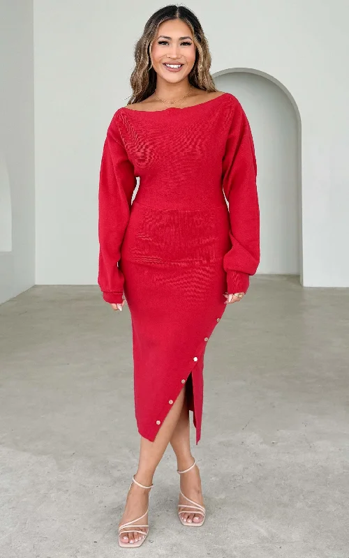 Hot Deal Pierre Knit Midi Dress - Lipstick Red