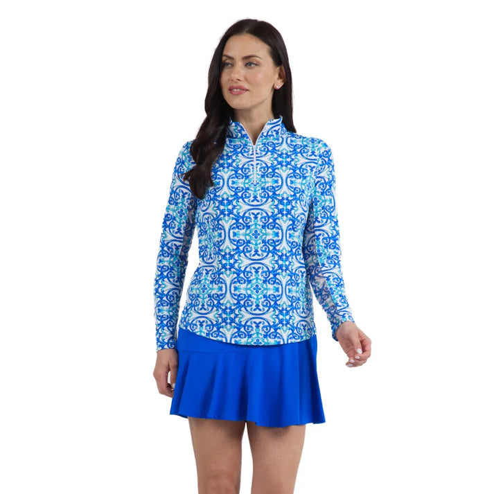 Limited Time Discount Ibkul Women's Alice Print Long Sleeve Zip Mock Golf Top  Size XXL MSP$100