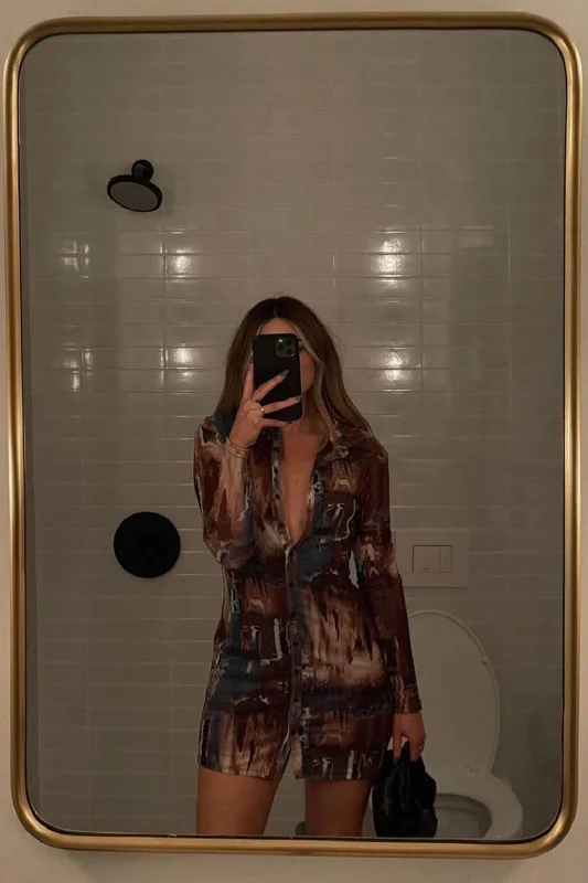 Massive Deals Pollock Brown Button Up Mesh Dress