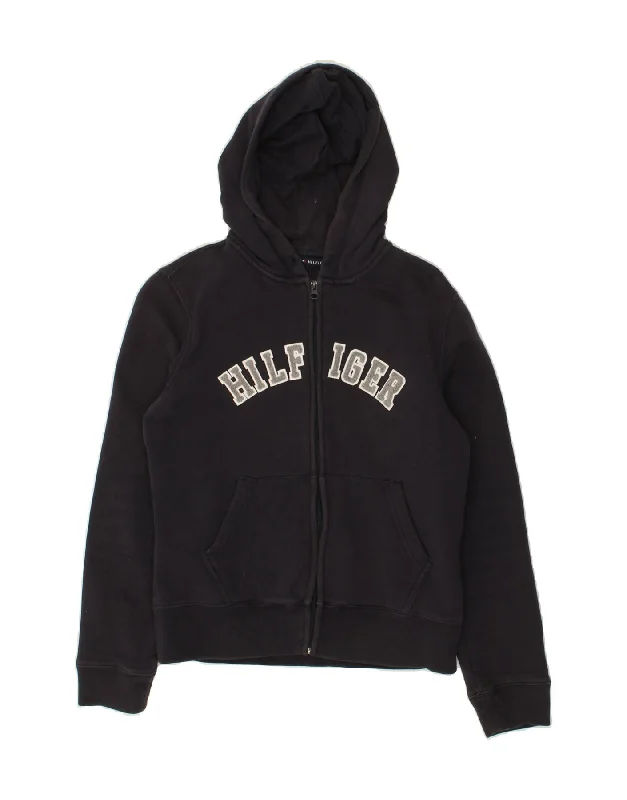Today's Special TOMMY HILFIGER Womens Graphic Zip Hoodie Sweater UK 14 Medium Navy Blue