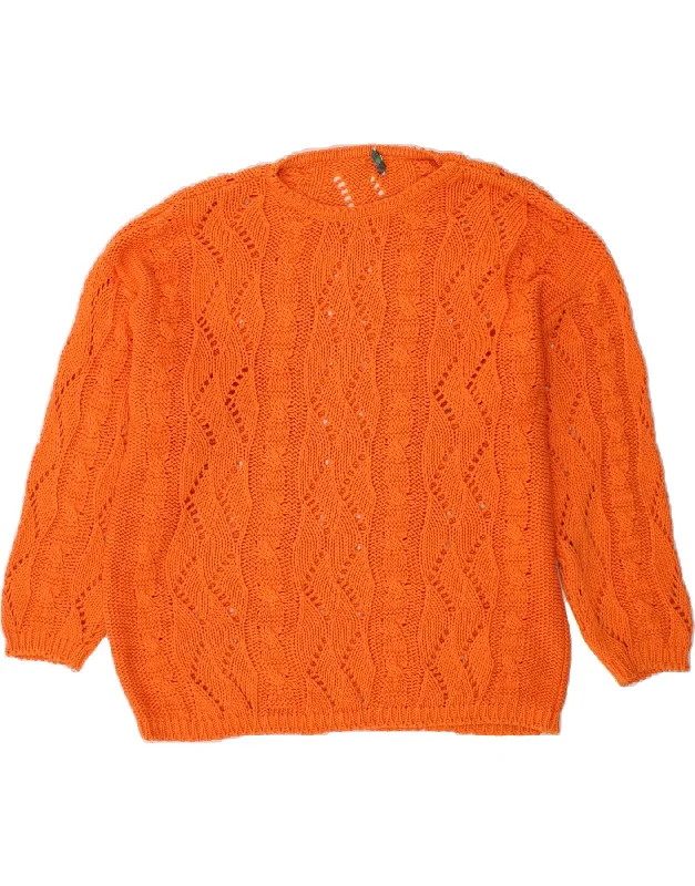 Daily Deals STEFANEL Womens Oversized Boat Neck Jumper Sweater UK 20 2XL Orange Cotton