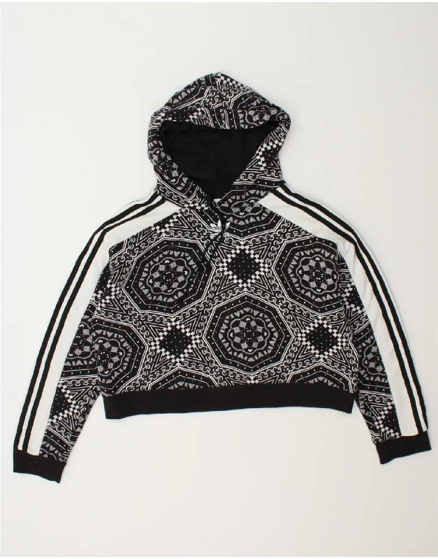 Clearance Items ADIDAS Womens Oversized Crop Hoodie Jumper UK 10 Small Black Geometric