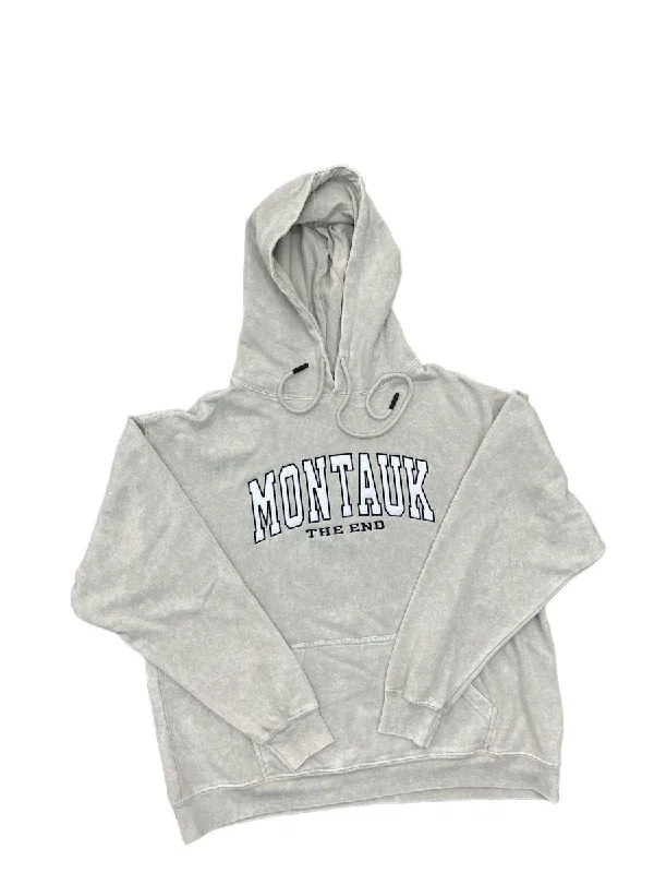 Reduced Prices Adult Unisex Hooded Pullover with Embroidered Montauk The End in Denim Gray