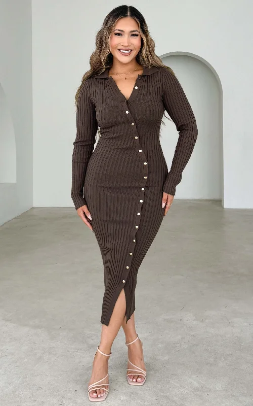 Buy More, Save More Sidney Knit Midi Dress - Chocolate Brown