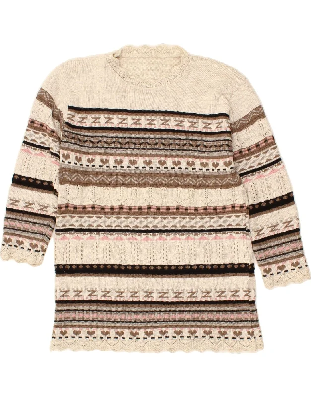 TIME-Limited Offer VINTAGE Womens Crew Neck Jumper Sweater UK 14 Medium White Fair Isle