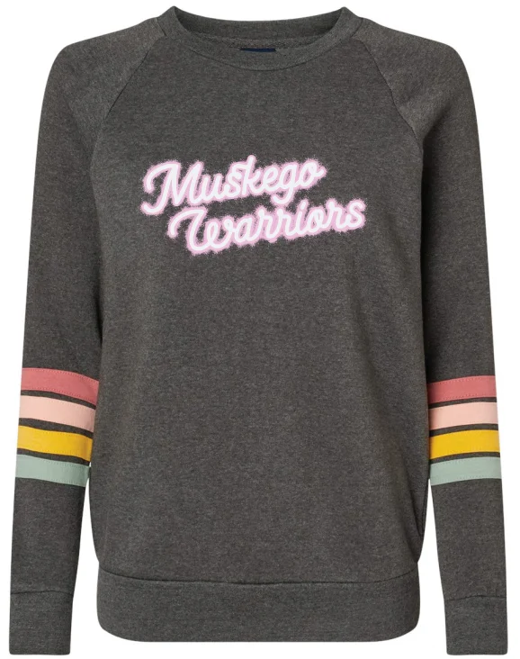 Shop and Save Ladies Charcoal Crew Sweatshirt w/Pastel Stripes