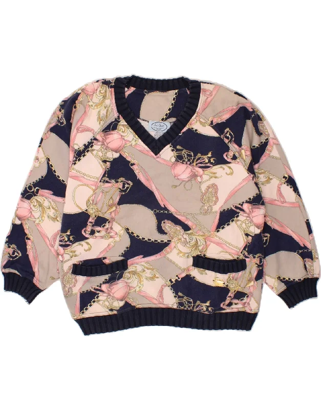Fantastic Offers VINTAGE Womens Graphic V-Neck Jumper Sweater EU 40 Medium Multicoloured