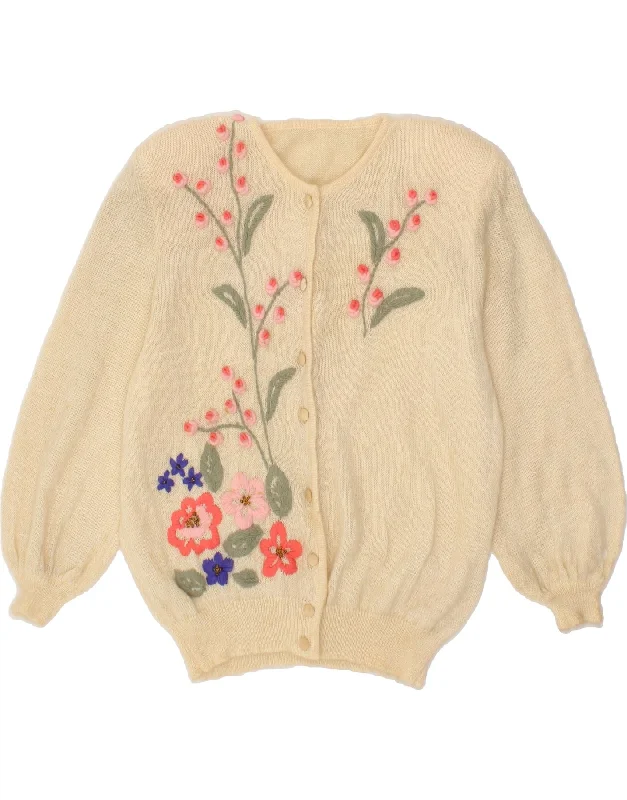 YEAR-End Sale VINTAGE Womens Cardigan Sweater UK 16 Large White Floral