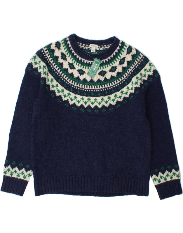 Lowest Prices L.L.BEAN Womens Crew Neck Jumper Sweater UK 16 Large Navy Blue Fair Isle