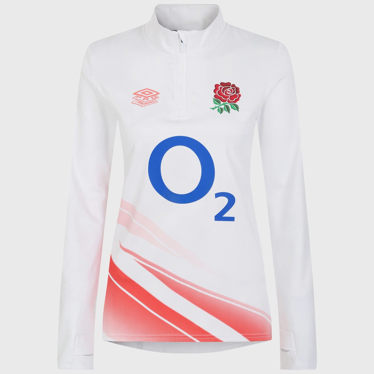 Don't Wait Umbro England Red Roses Women's Warm Up 1/4 Zip Mid Layer Top White