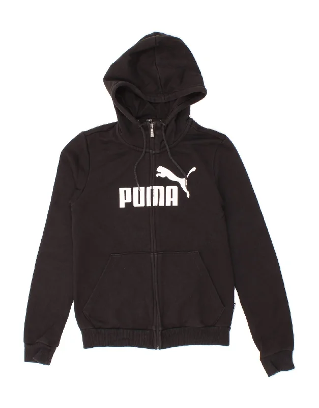 Year-End Sale PUMA Womens Graphic Zip Hoodie Sweater UK 10 Small  Black Cotton
