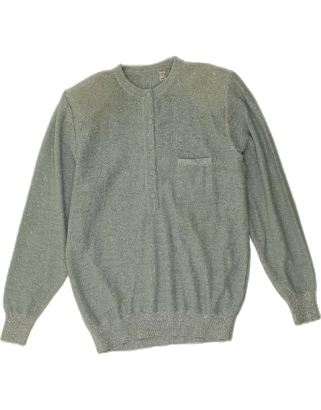 Last Chance VINTAGE Womens Button Neck Jumper Sweater UK 10 Small Grey