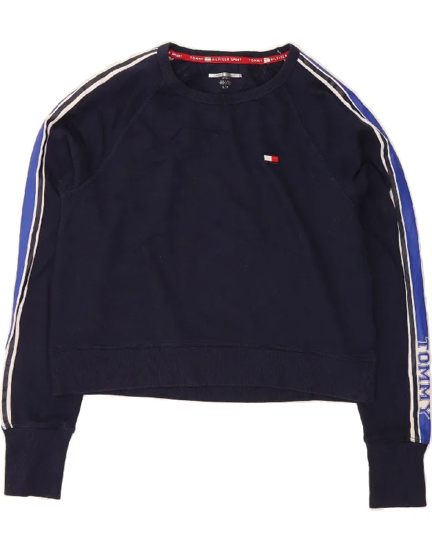 Bargain Prices TOMMY HILFIGER Womens Crop Sweatshirt Jumper UK 10 Small Navy Blue
