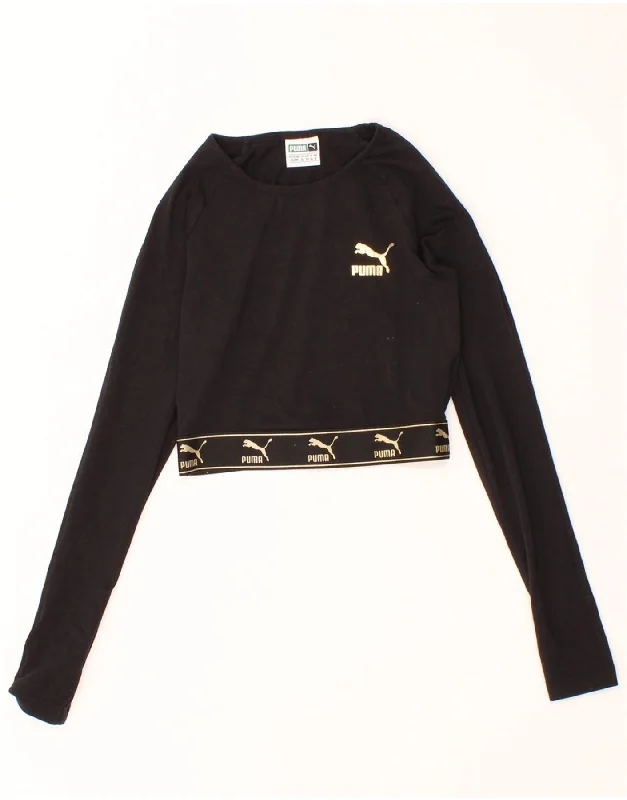 Online Only PUMA Womens Graphic Crop Sweatshirt Jumper UK 8 Small  Black