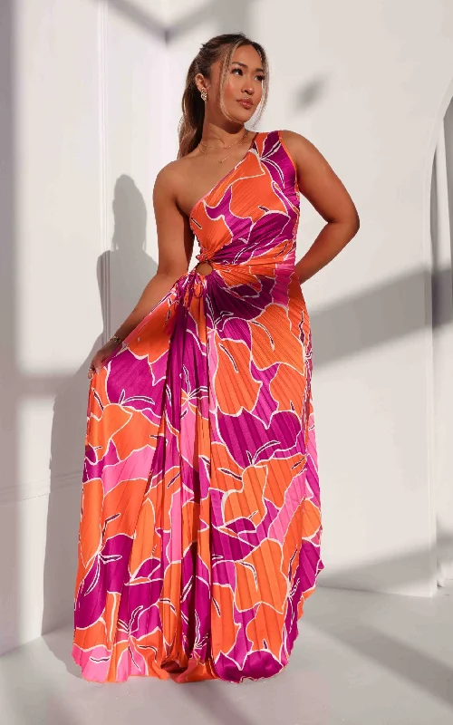 Overstock Sale Rochelle Maxi Dress - Orange Purple Floral