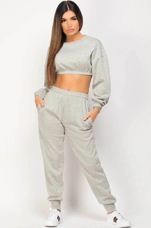 While Supplies Last Grey Crop Sweatshirt And Joggers Loungewear Set