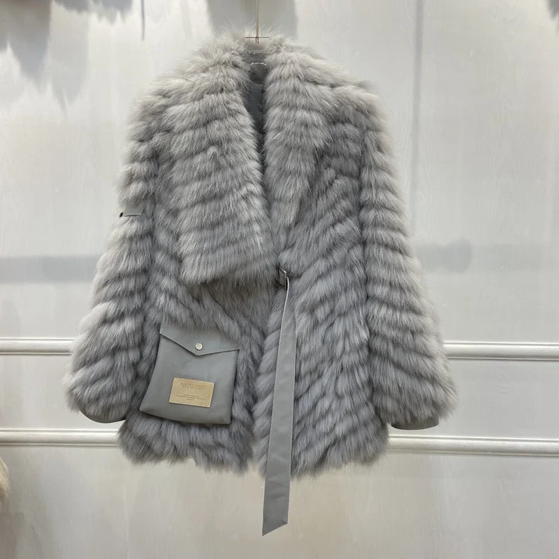 Early Access h fox fur coat striped woven fur coat for women