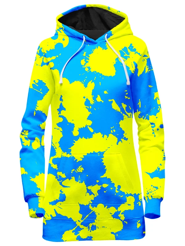 Super Sale Yellow and Blue Paint Splatter Hoodie Dress