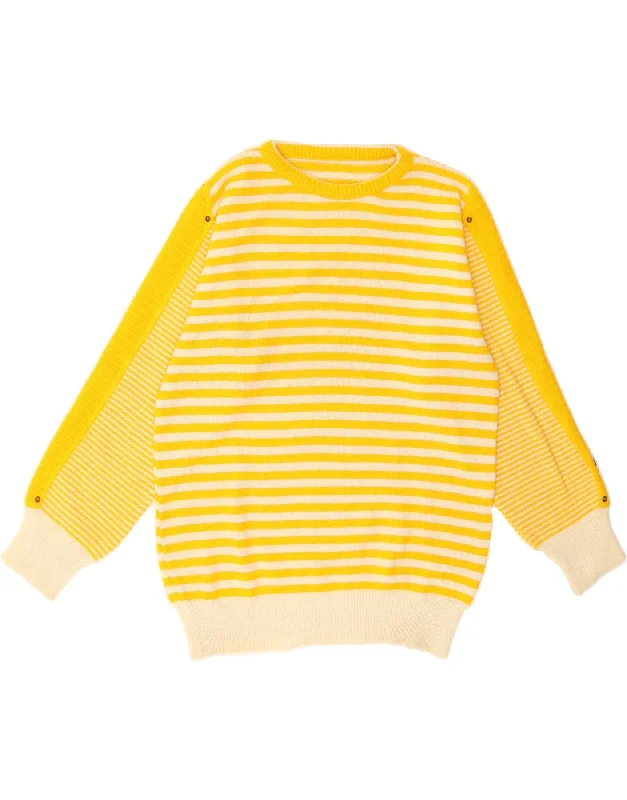 Price Blitz VINTAGE Womens Boat Neck Jumper Sweater UK 16 Large Yellow Striped Wool