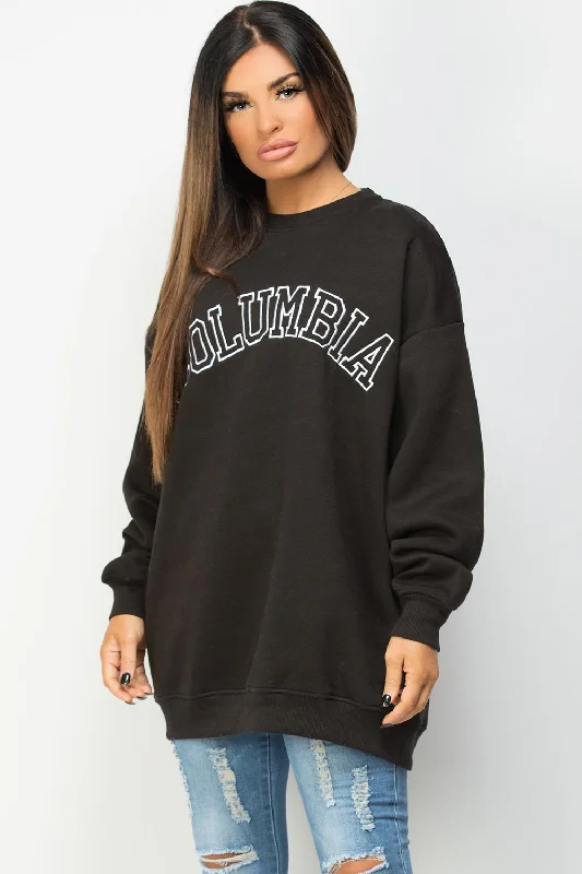 Major Savings Black Oversized Sweatshirt With Columbia Embroidery
