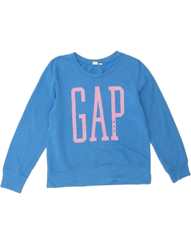 Inventory Reduction GAP Womens Crop Graphic Sweatshirt Jumper US 8 Medium Blue Cotton