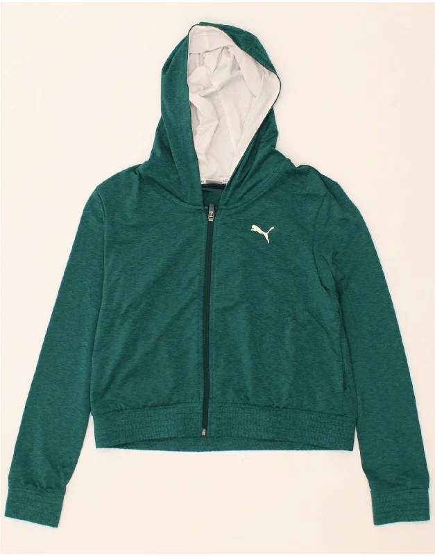 Daily Deals PUMA Womens Crop Zip Hoodie Sweater UK 14 Medium Green Flecked