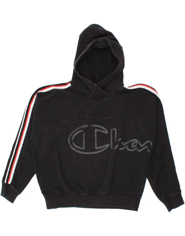 Bargain Prices CHAMPION Womens Graphic Hoodie Jumper UK 16 Large Black Cotton