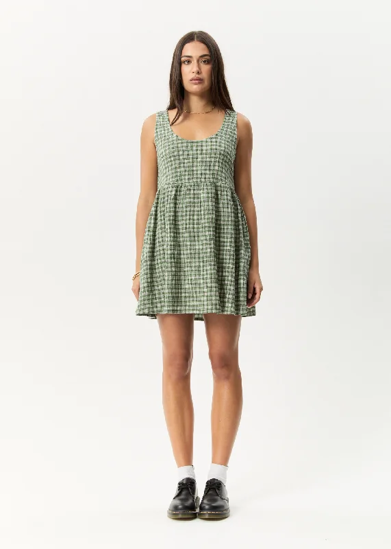 Deal Frenzy AFENDS Womens Base Jesse - Seersucker Mini Dress - Deep Green Check