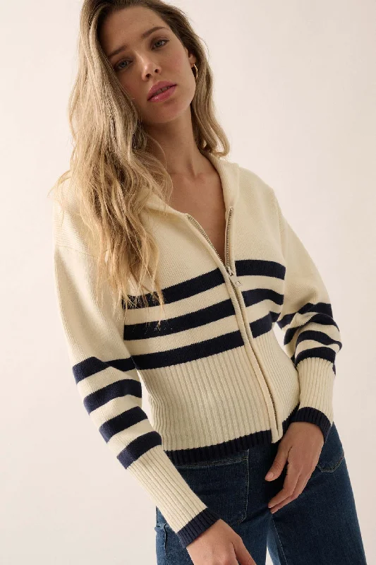Great Deals Below Deck Striped Sailor-Collar Zip-Up Cardigan