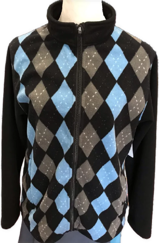 Act Now Sun Mountain Black & Blue Argyle Fleece Jacket Size L
