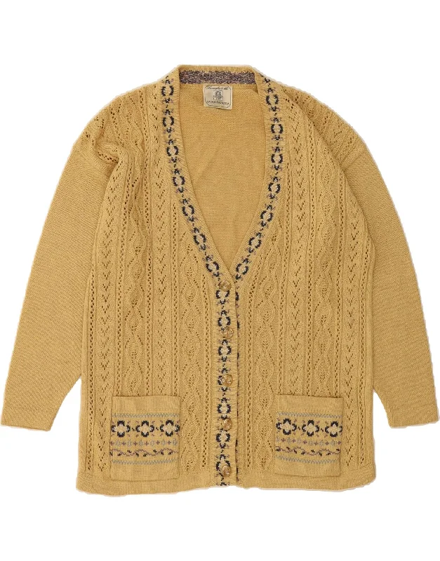 Price Meltdown VINTAGE Womens Cardigan Sweater UK 16 Large Beige Fair Isle Cotton