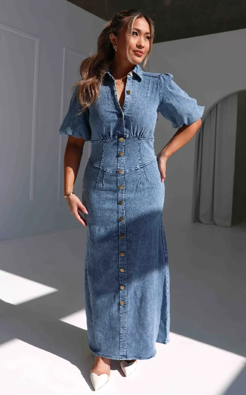 Super Bargain Sorrel Denim Maxi Dress - Blue