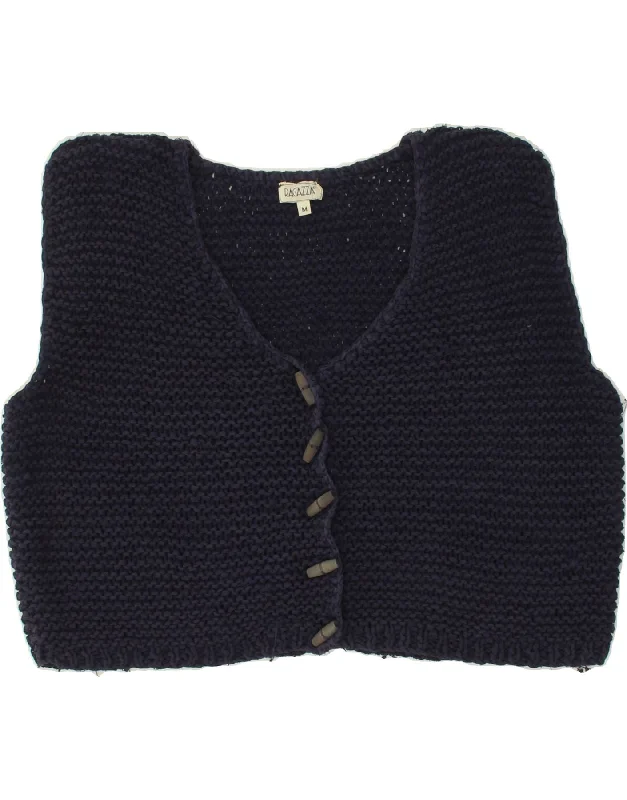 VINTAGE Womens Crop Sleeveless Cardigan Sweater UK 14 Medium Navy Blue