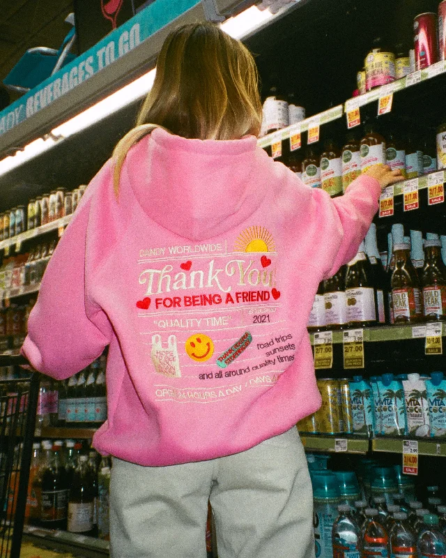 Lowest Prices "Quality Time" Oversized Lux Hoodie in Pink