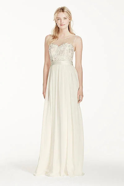 Seasonal Clearance David's Bridal Illusion Tank Chiffon Wedding Dress with Lace MK37