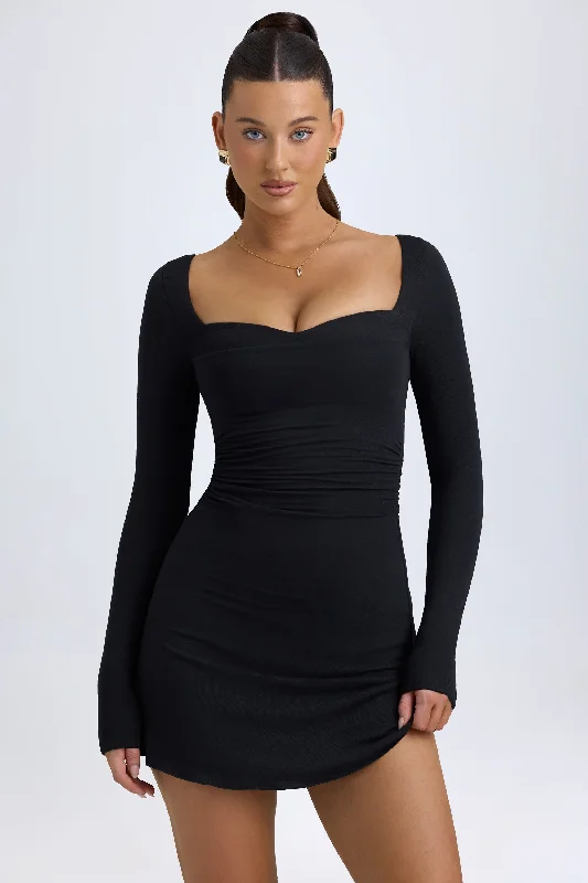 Stock Clearance Modal Layered A-Line Mini Dress in Black