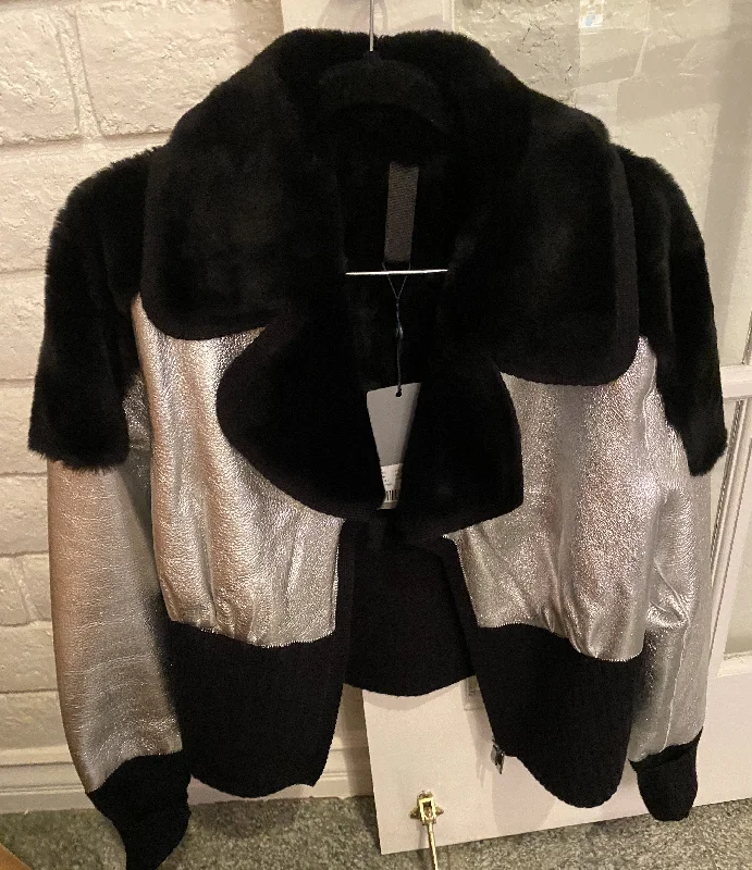 Deep Discounts Woman's Metallic Leather and Black Shearling Jacket