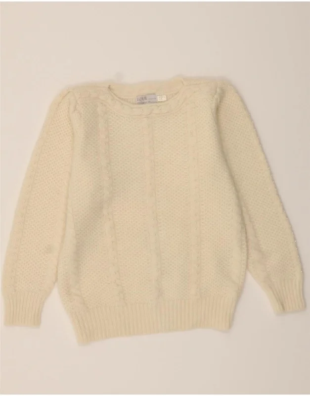 Seasonal Sale PETER HAHN Womens Crew Neck Jumper Sweater UK 14 Large White Lambswool